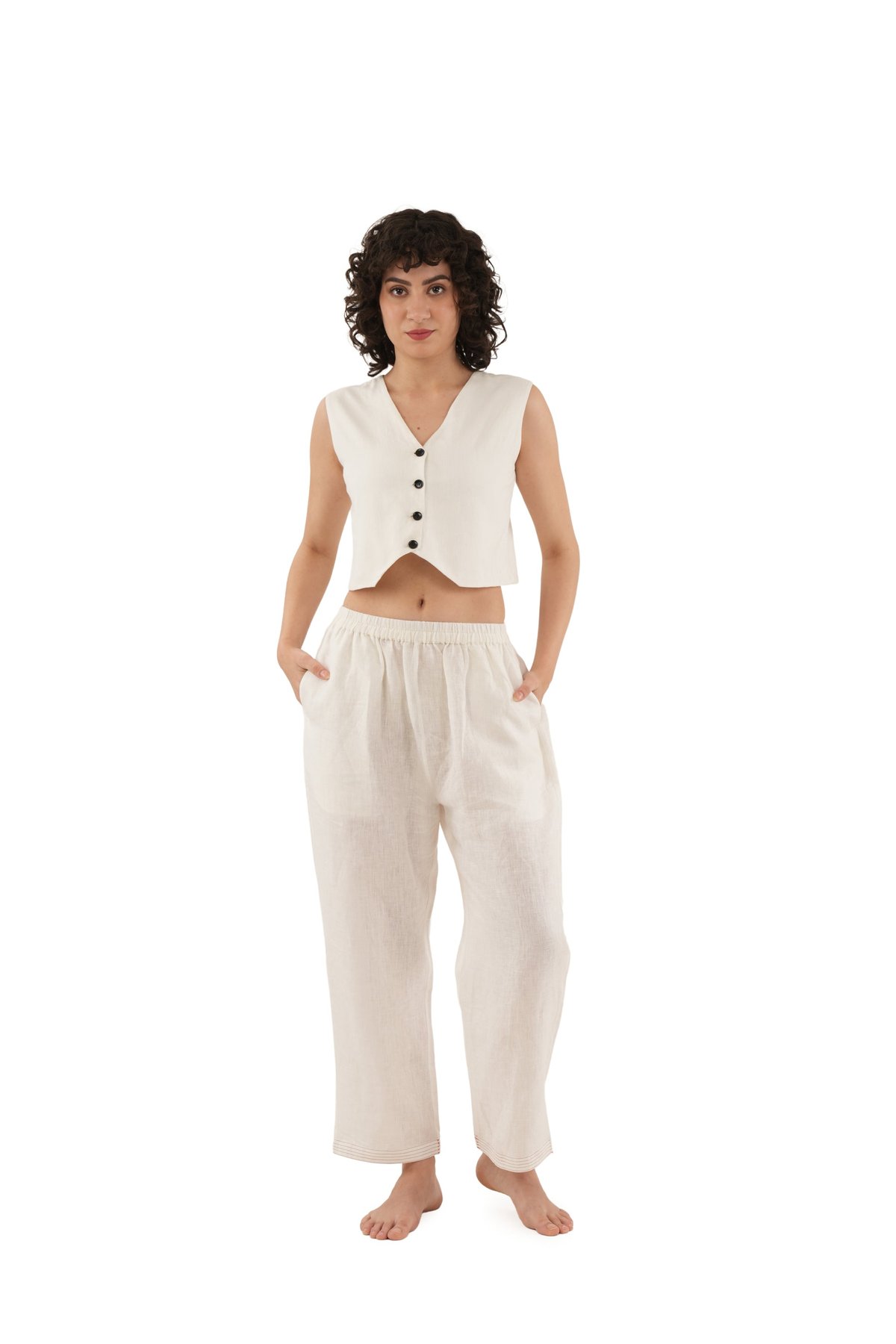 Lilen V-Neck Top With White Bottom