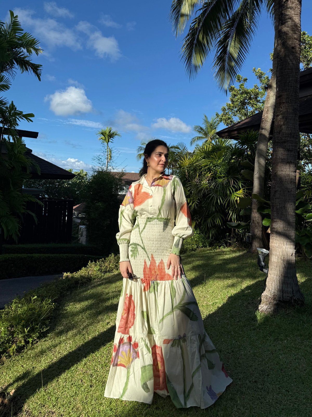 Butter Yellow Floral Smocked Waist Tiered Maxi Dress