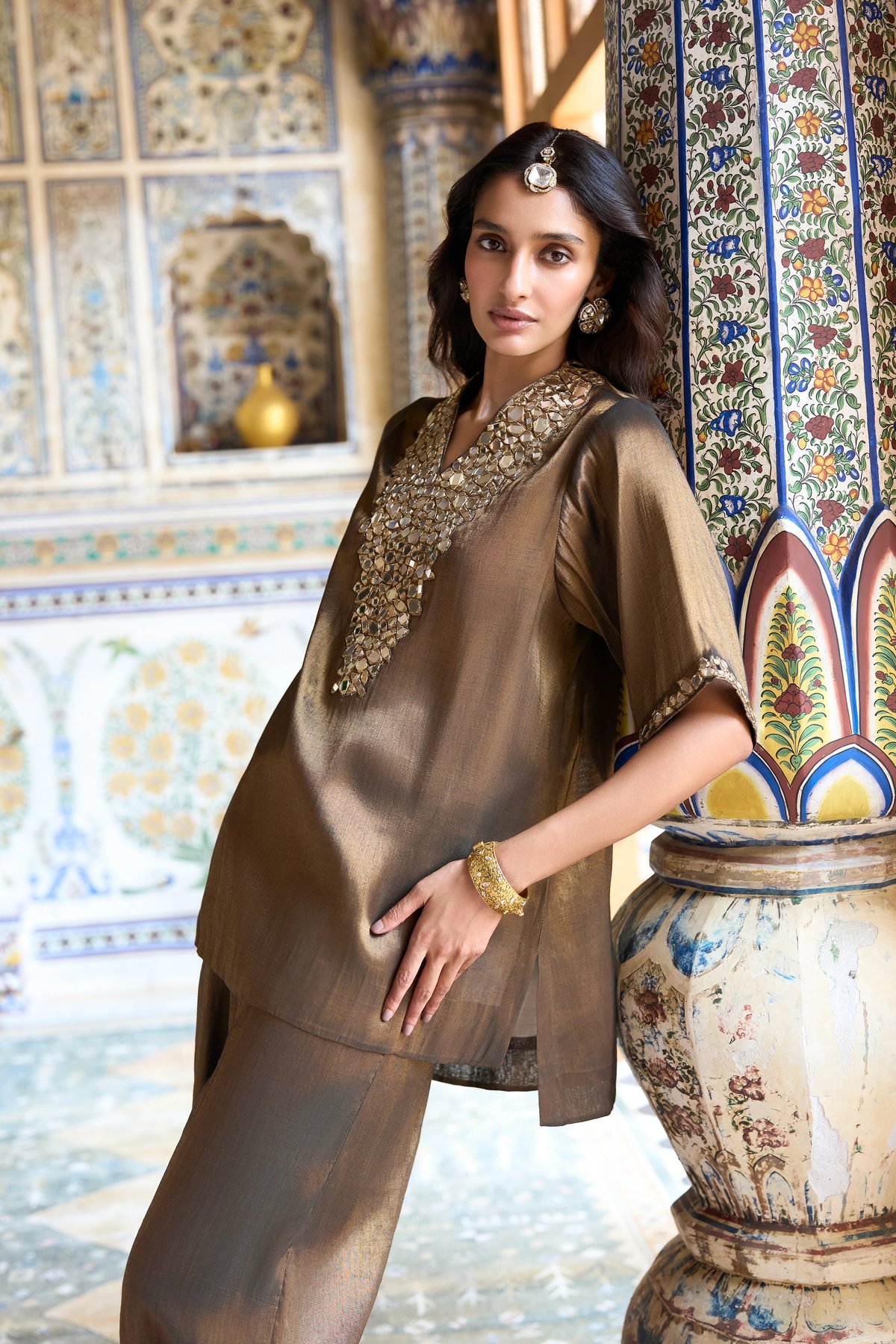 Benares Tissue Mirrorwork Top & Pant Set