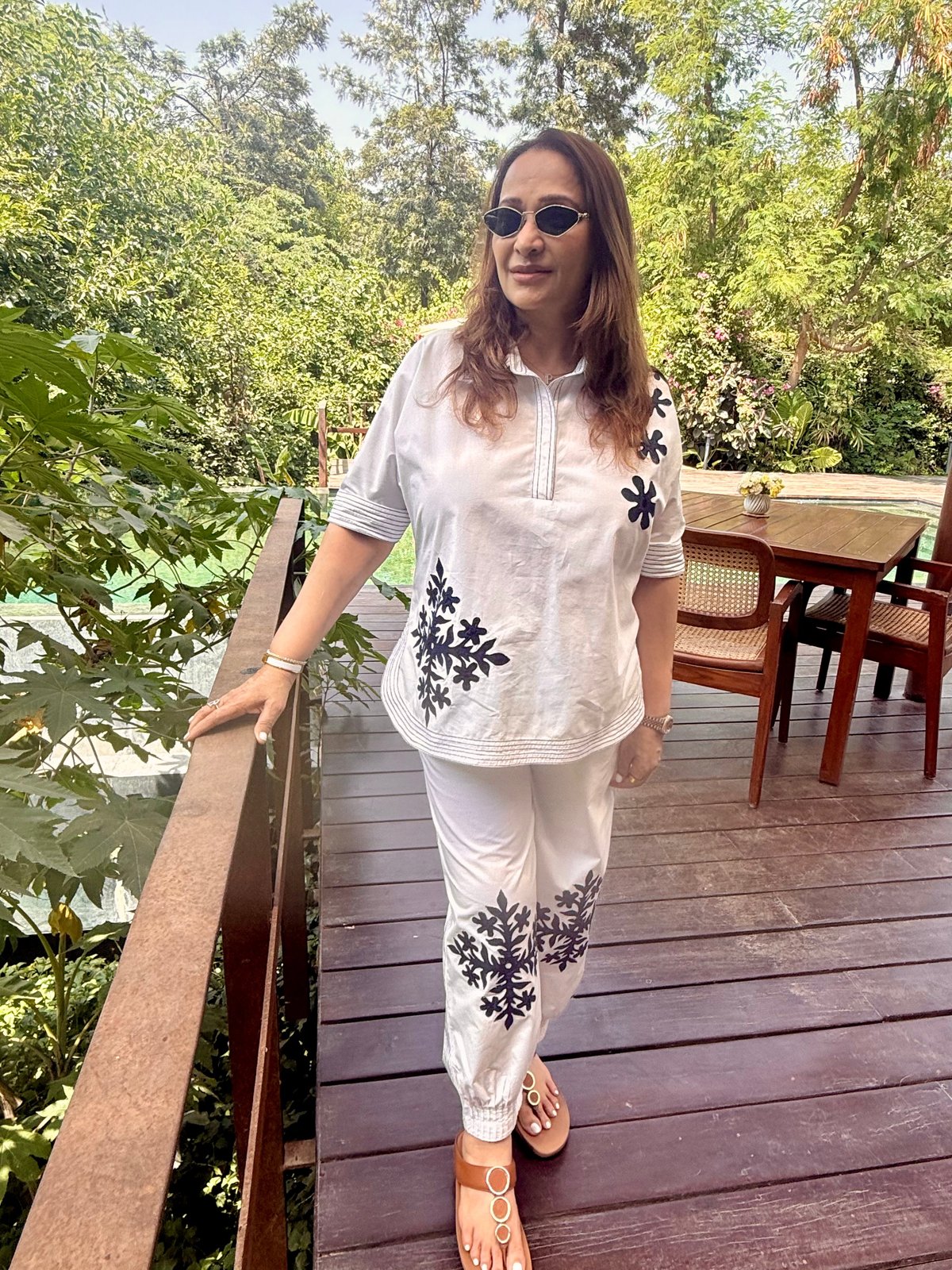 White Cotton Poplin Co-ord Set with Indigo Patch Motif