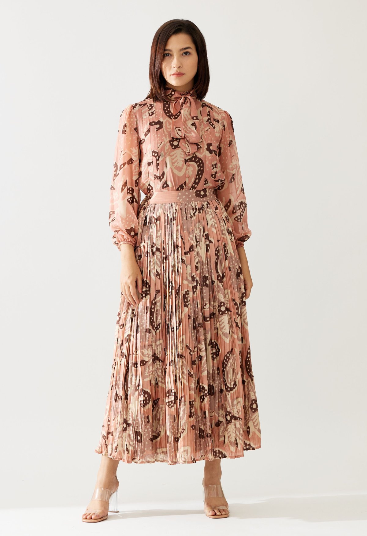 Peach And Cream Floral Crinkled Skirt