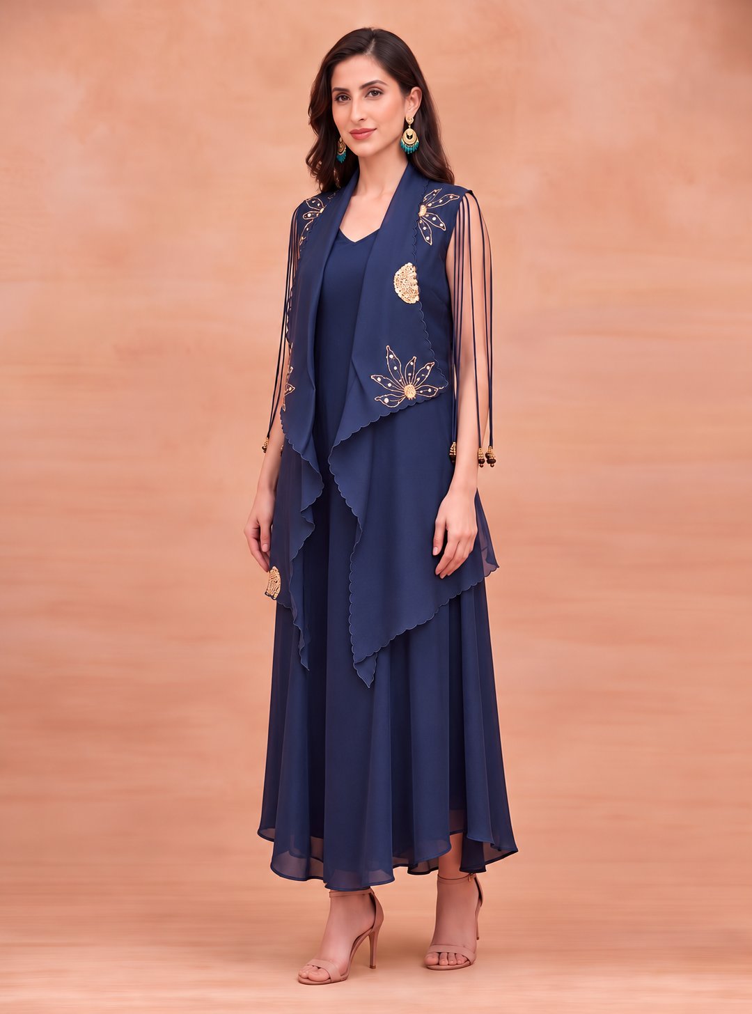 Statement Scalloped and Embroidered Organza Jacket paired with a Satin Inner