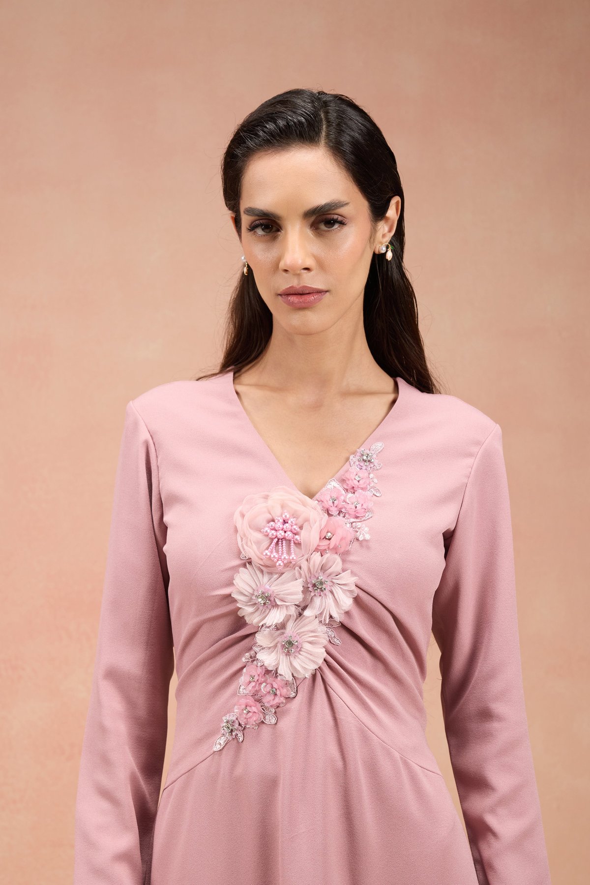 Mauve Floral Embellished Midi