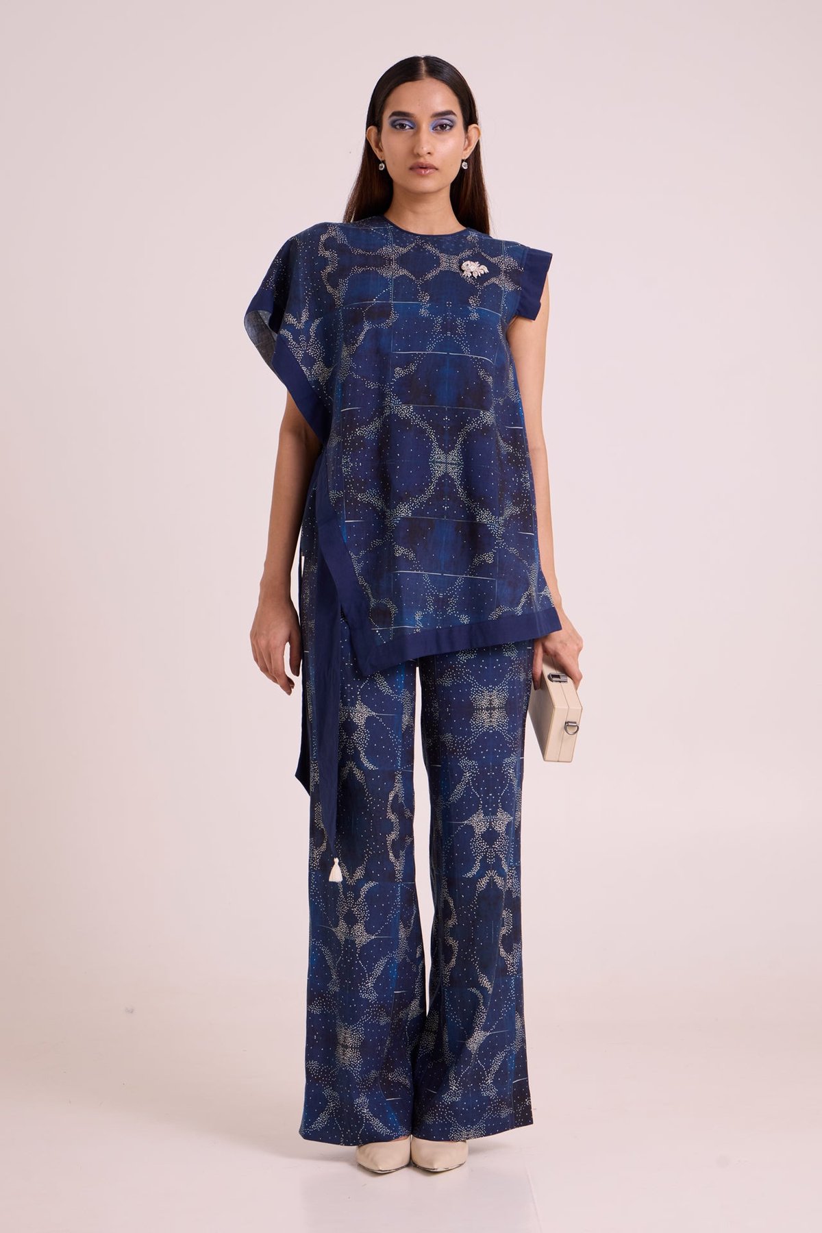 Indigo Printed Linen Top and Pant Co-ord Set