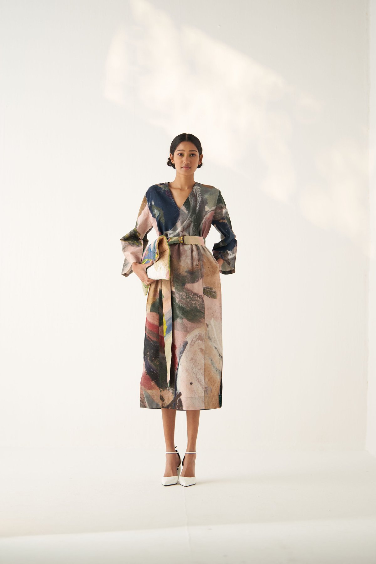 Multicolor Abstract Print Cotton Poplin Midi Dress