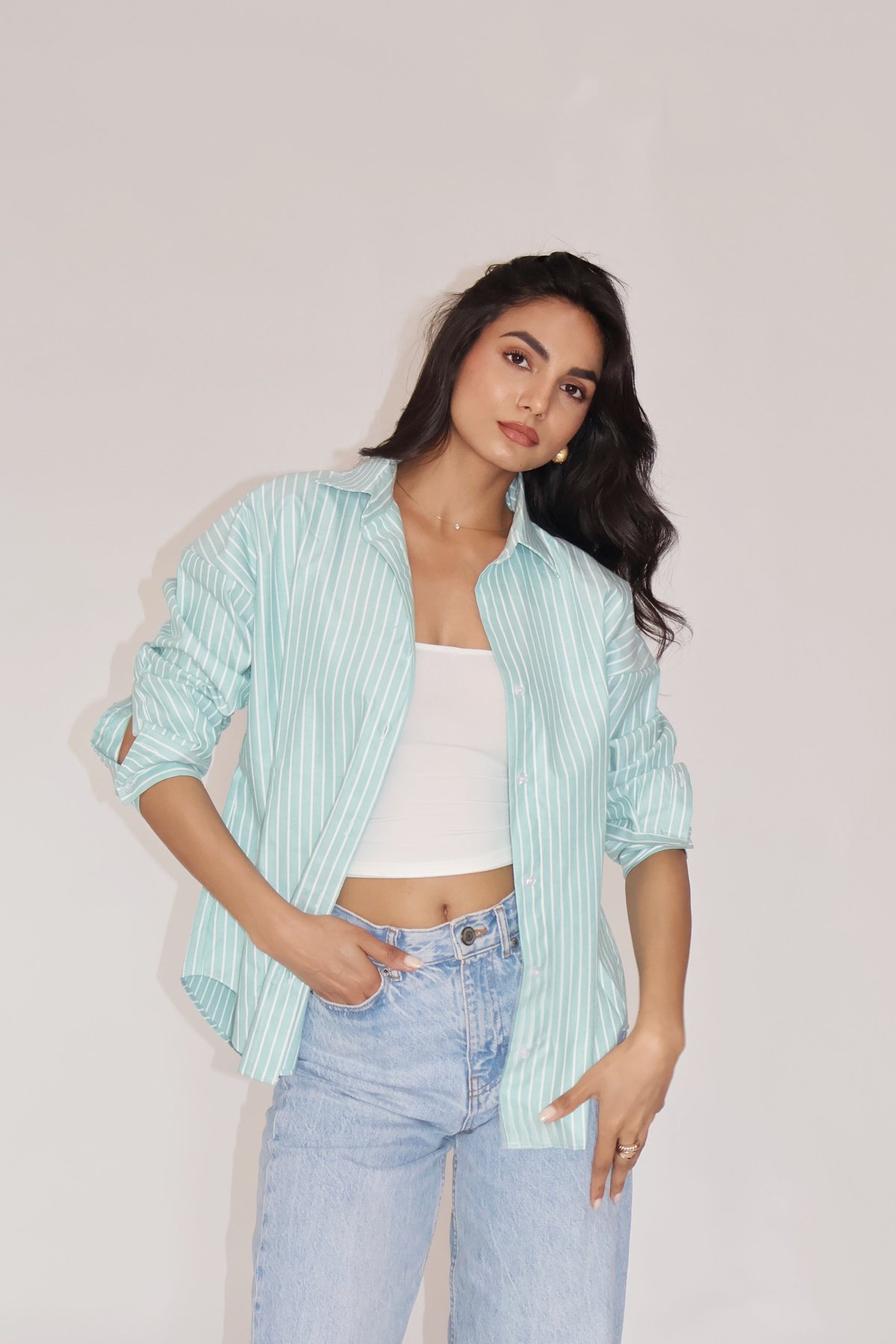 Teal Striped Oversized Shirt � Canva