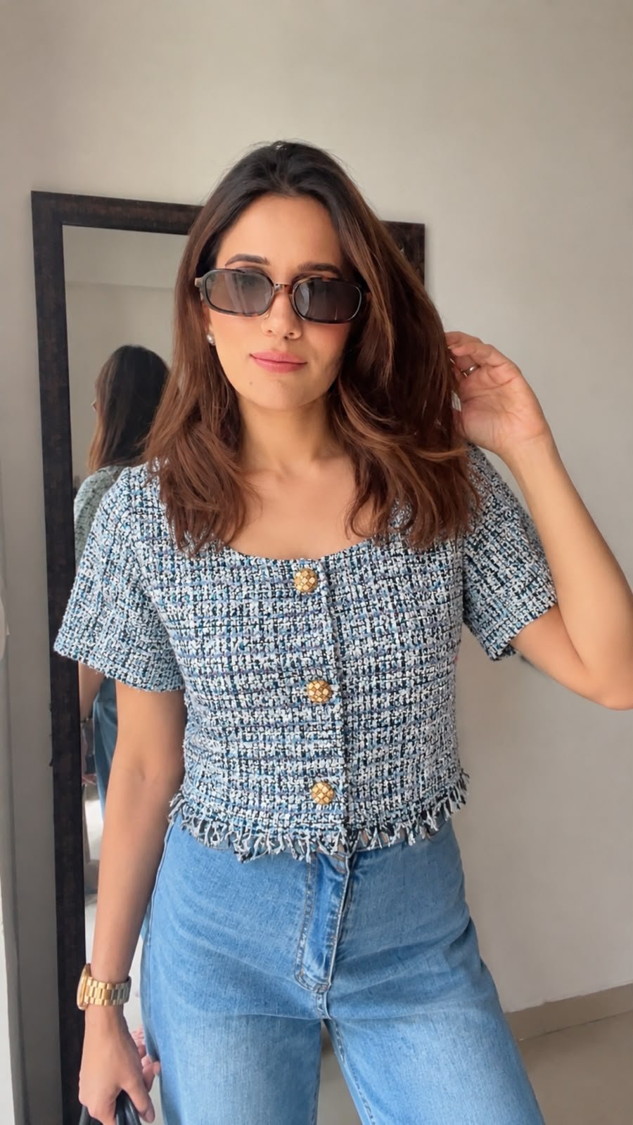 Blue Tweed Fall Top