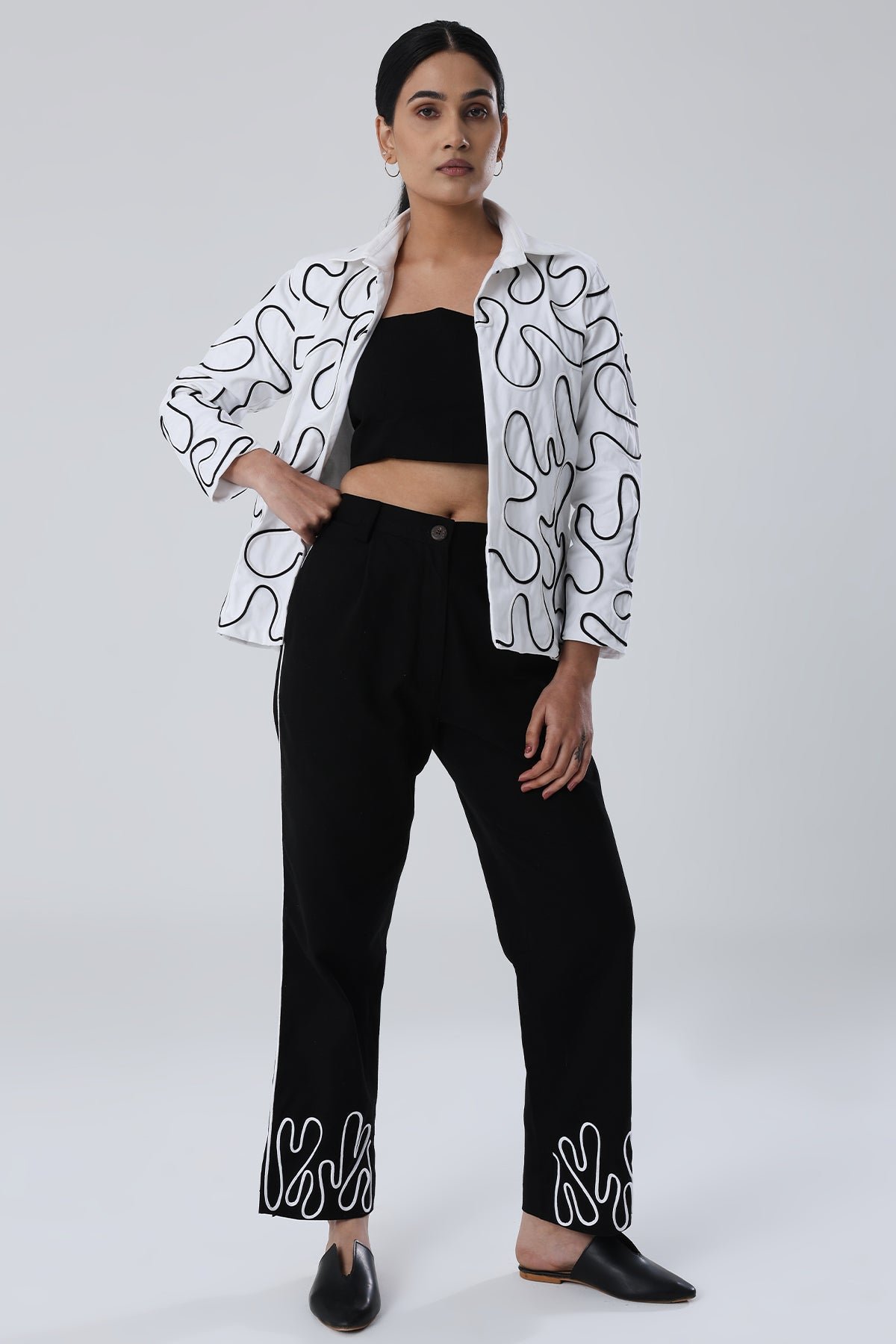 White Blazer and Black Straight Pants Co-ord Set