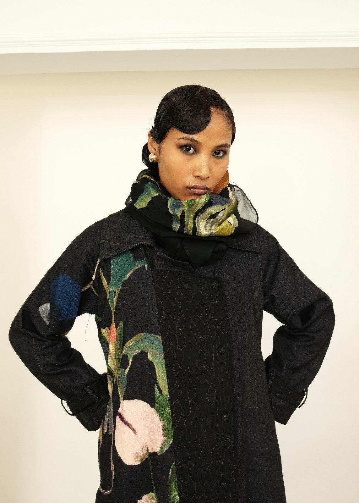 Multicolor Abstract Print Longline Coat