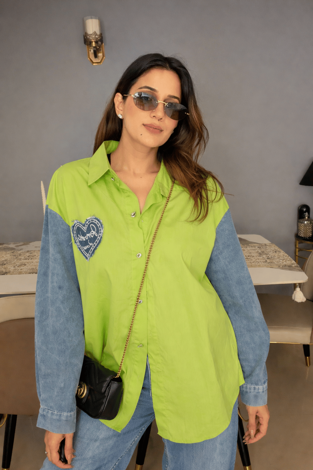 Denim Sleeves Poplin Shirt