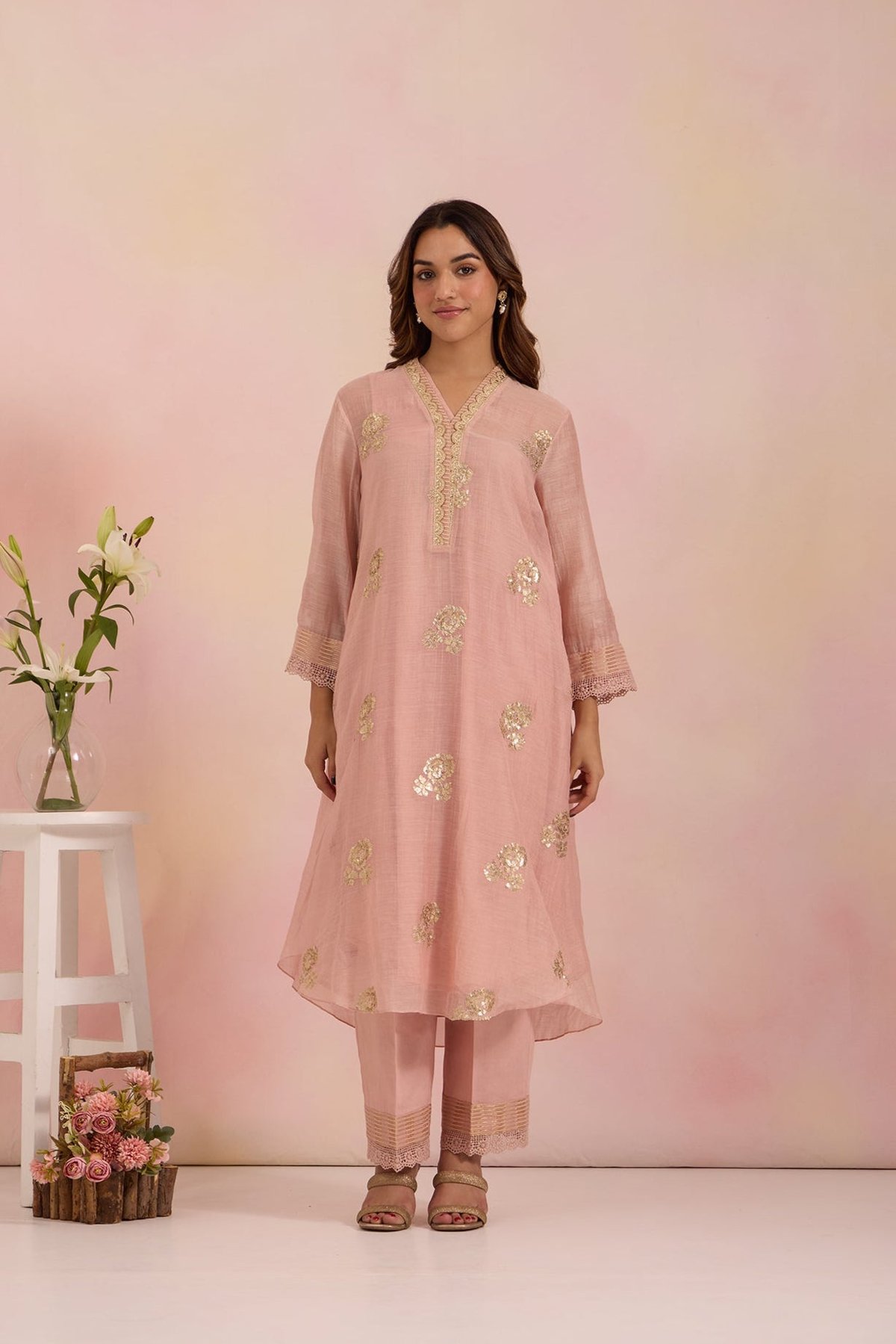 Sequin Embroidered Chanderi Kurta Set