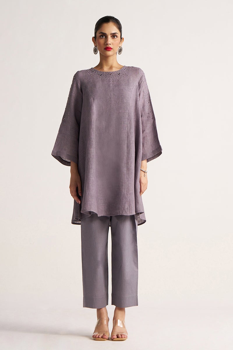 Minimal Grey Mirror Work Kurta and Palazzo Co-ord Set
