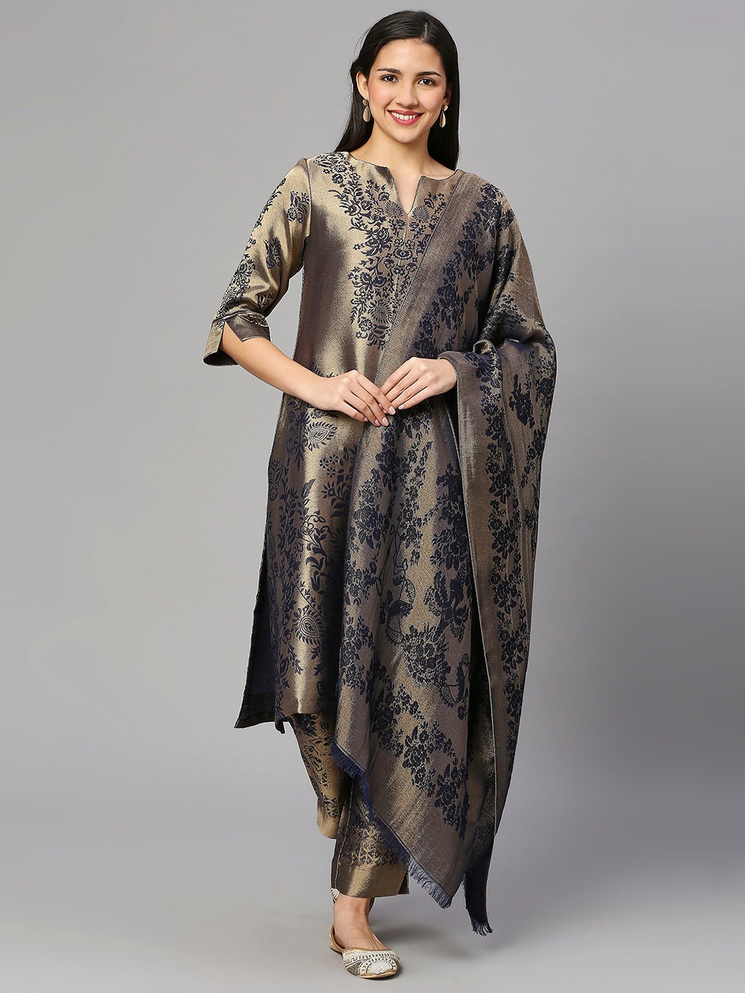 Brocade Ornament Design Navy Kurta