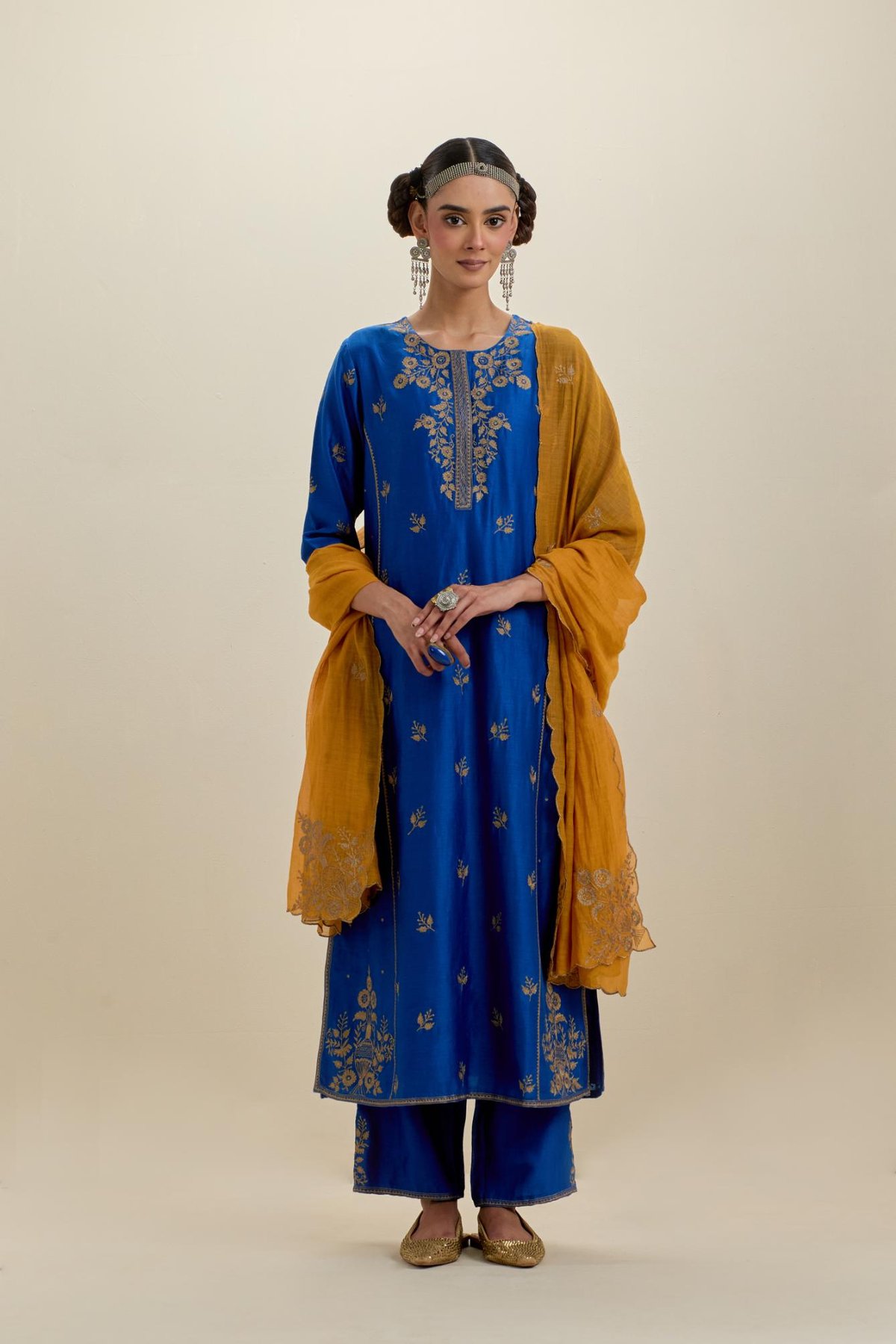 Silk Straight Kurta Set With Embroidery