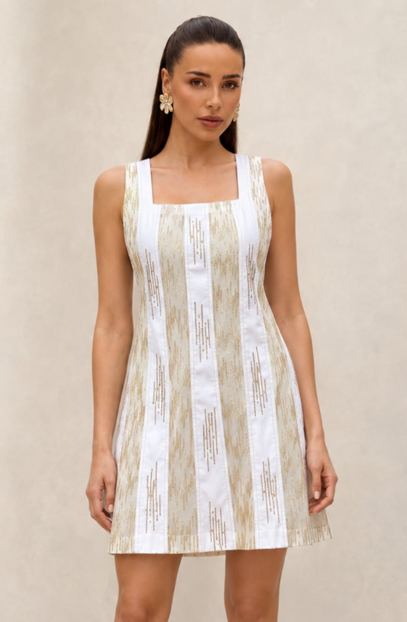 White & Golden Panel Dress