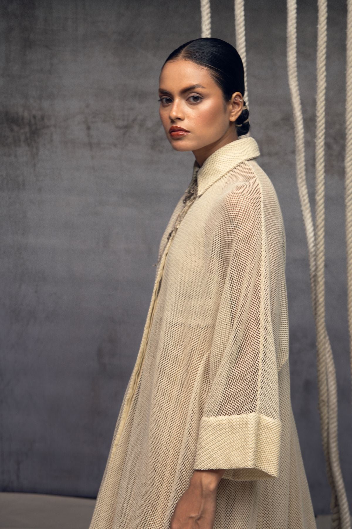 Open-Mesh Shirt Dress