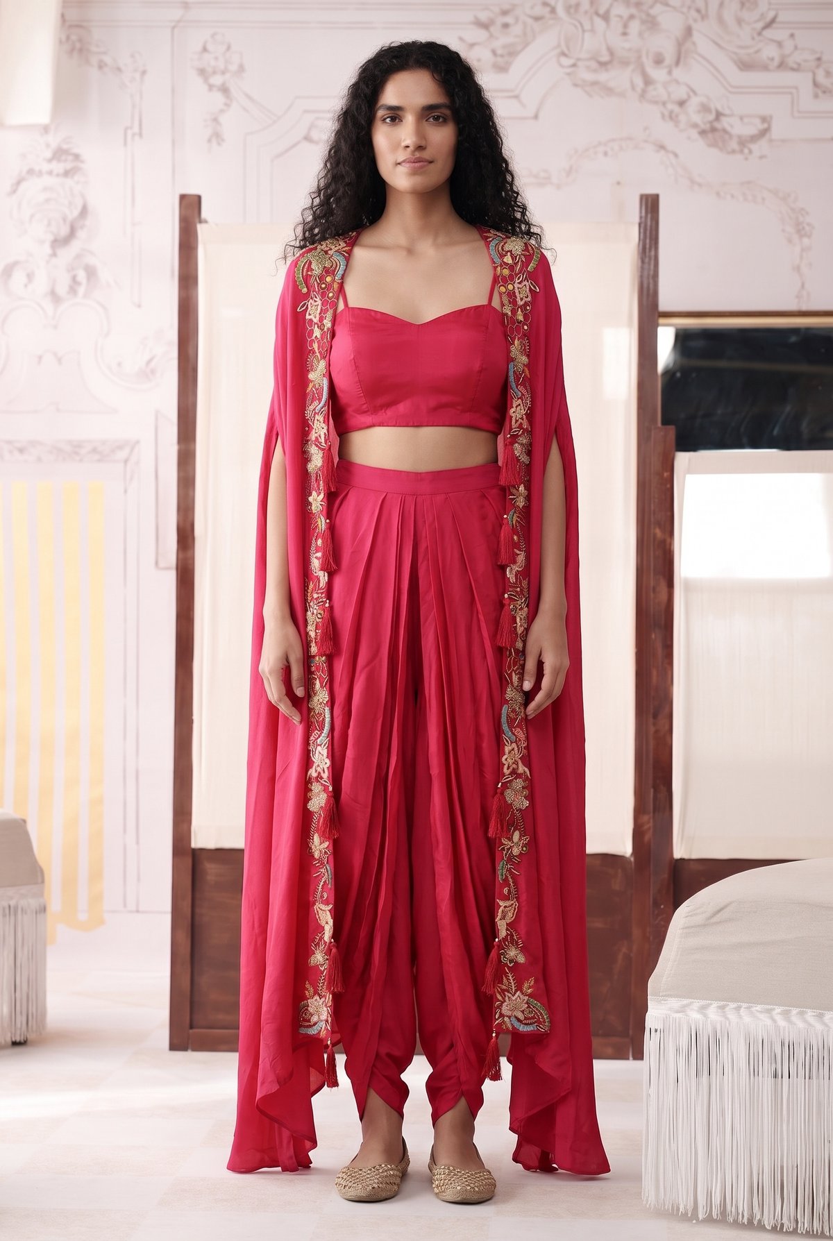 Rani Pink Dhoti Set with Cape