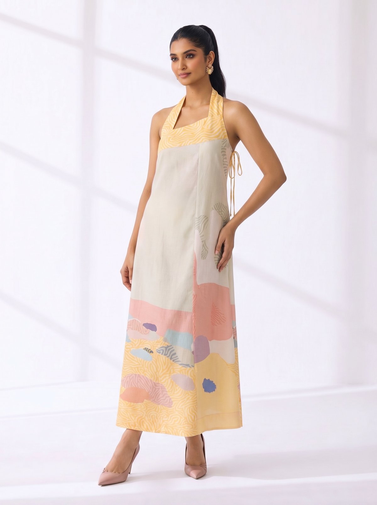 Multicolor Halter-Neck Abstract Printed Maxi Dress