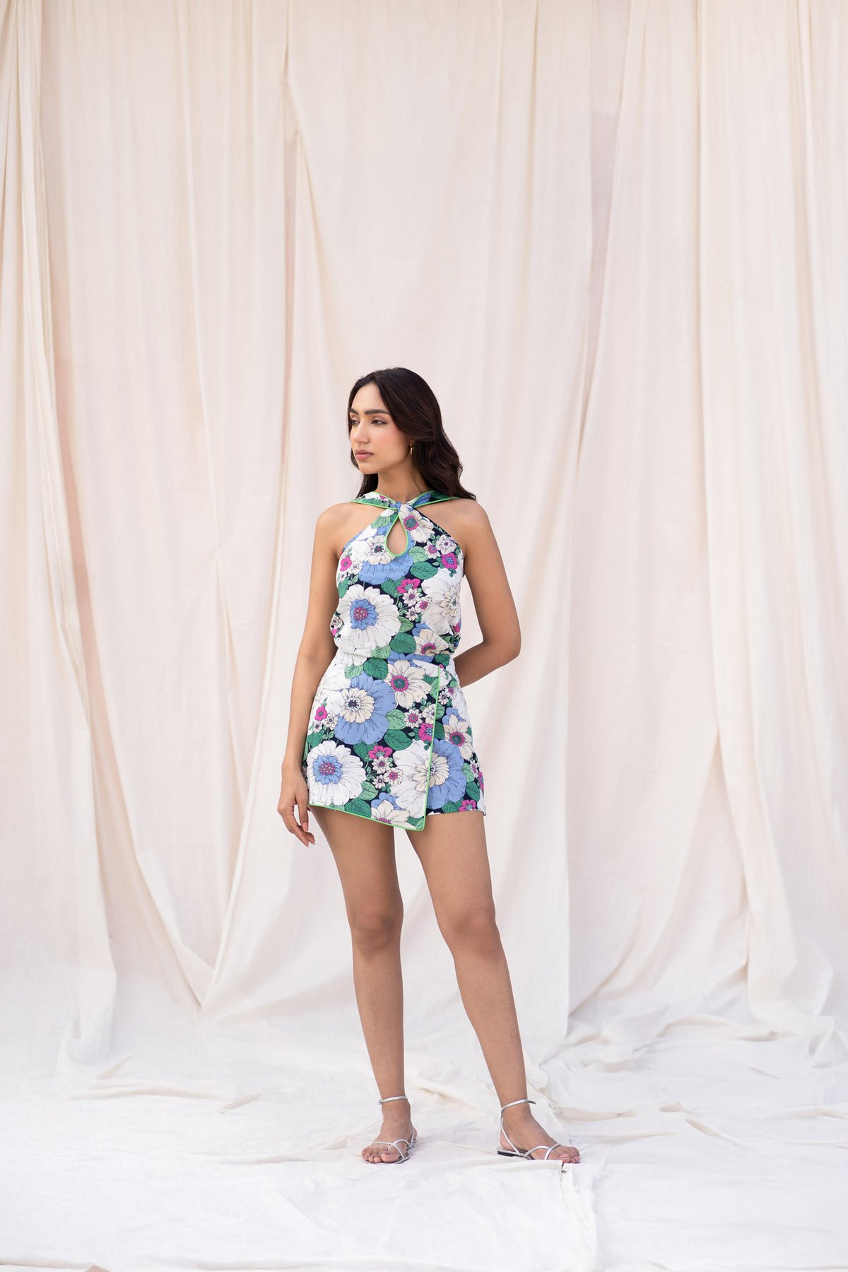 Blue Floral Halter Top and Mini Skort Co-ord Set