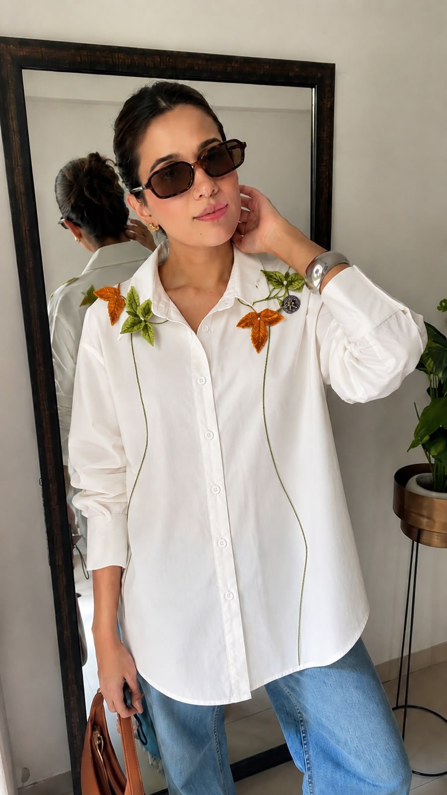 Botanical Applique Oversized Cotton Shirt