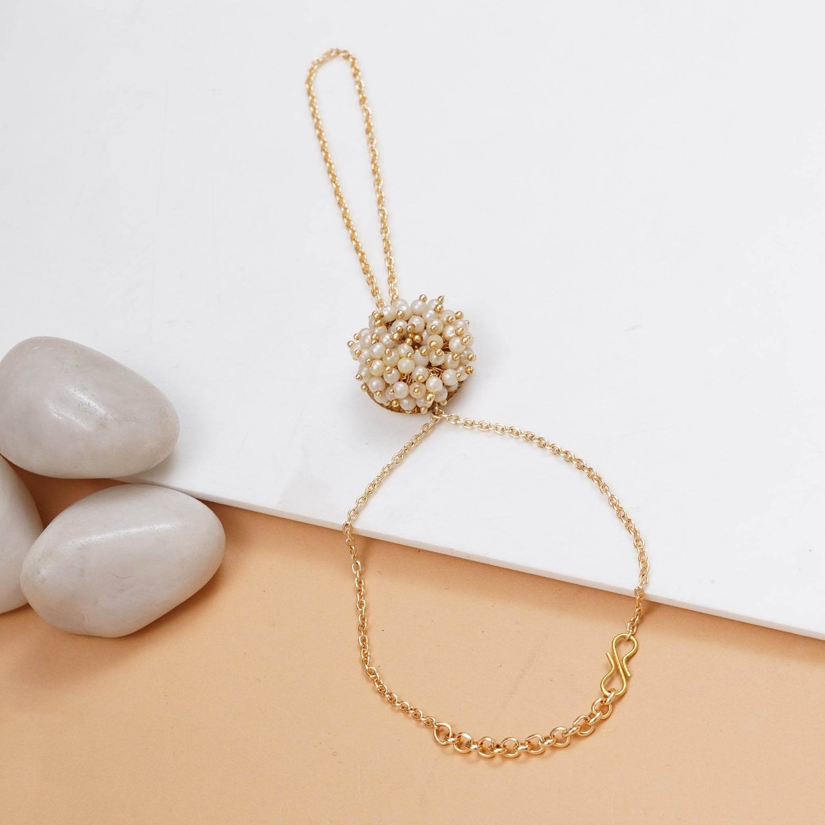 Golden Pearl Bloom Haathphool Bracelet