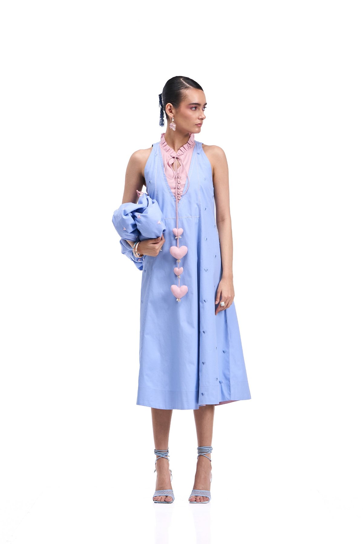 Periwinkle Heart Embroidered A-Line Midi Dress