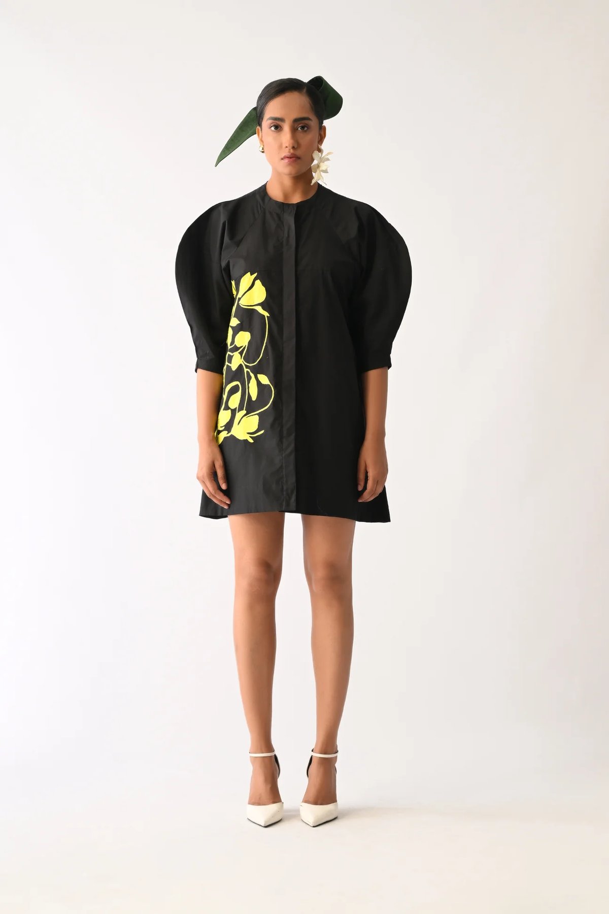 Mono Black Bubble Sleeve Dress
