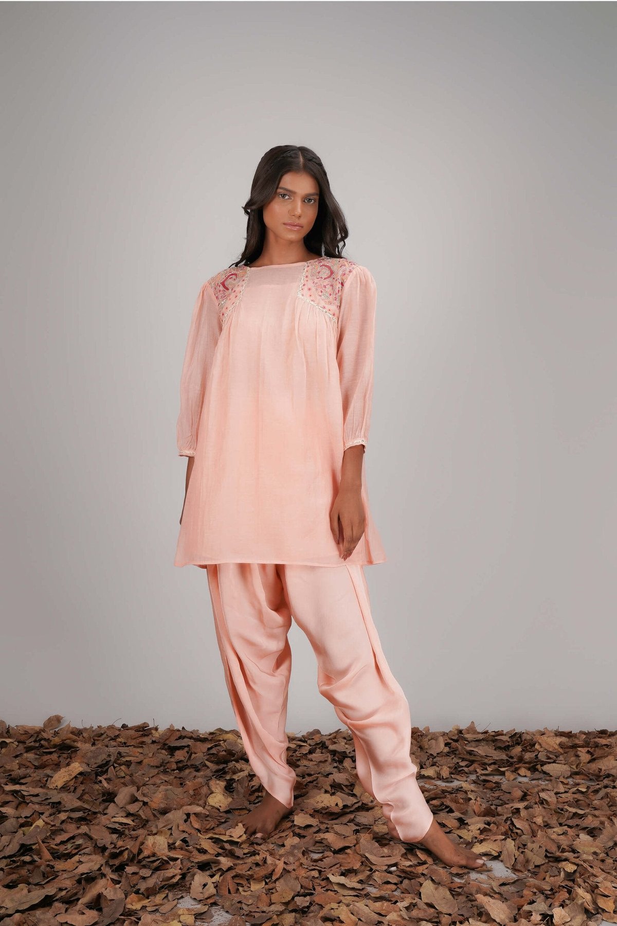 Chanderi Short Kurta With Dhoti