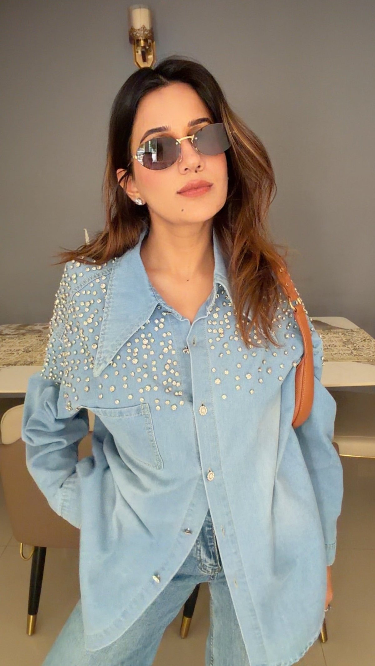 Stone Studded Denim Shirt