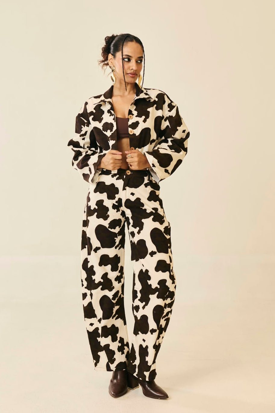 Bessie Cow-Print Cropped Twill Jacket