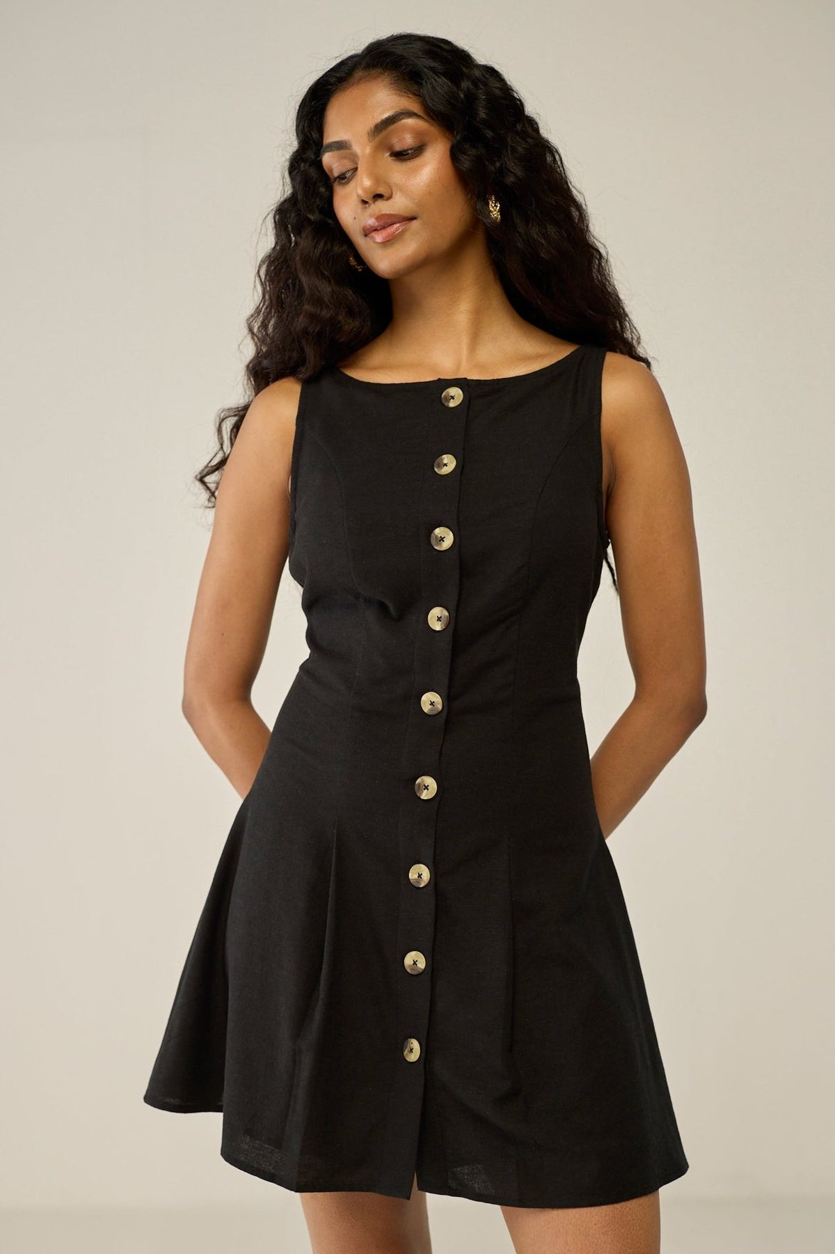 Black Sleeveless A-line Mini Dress