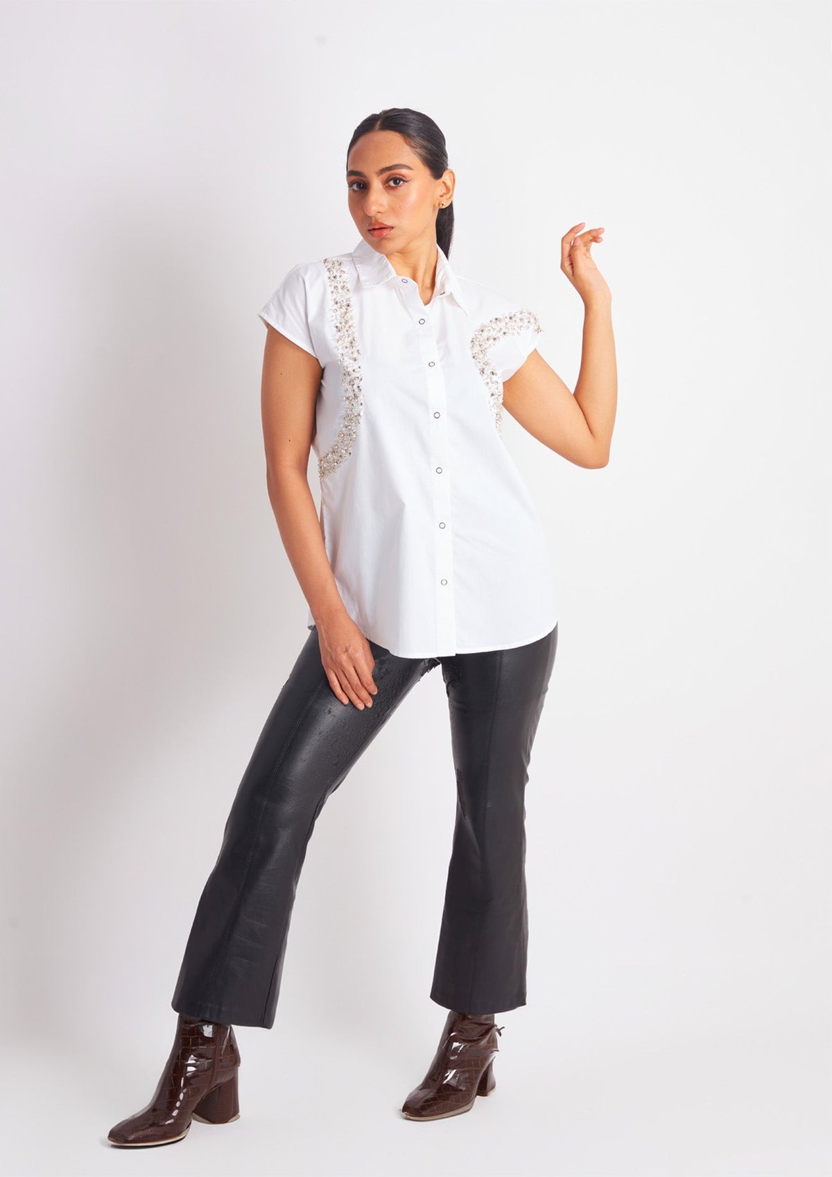 White Comfort Fit Shirt with Embroidery