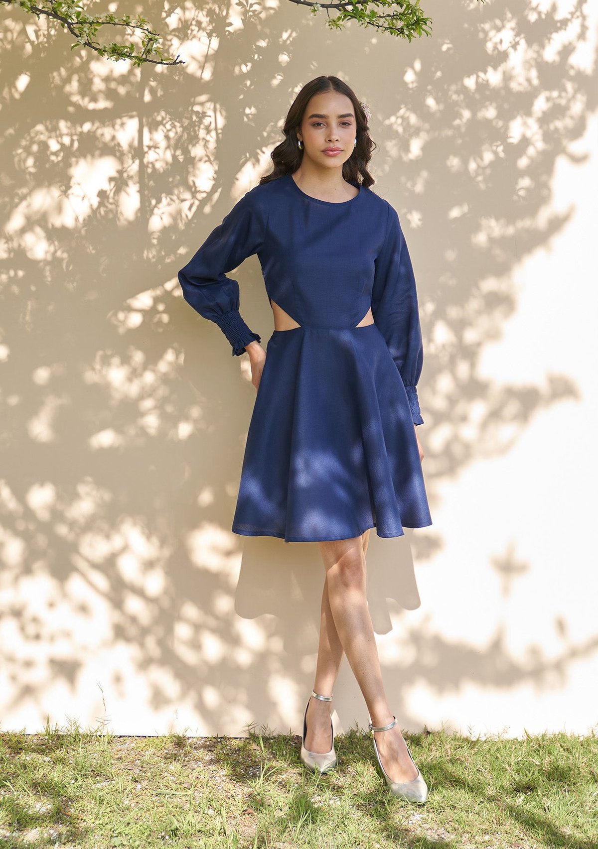 Navy Blue Cut-Out Fit and Flare Mini Dress
