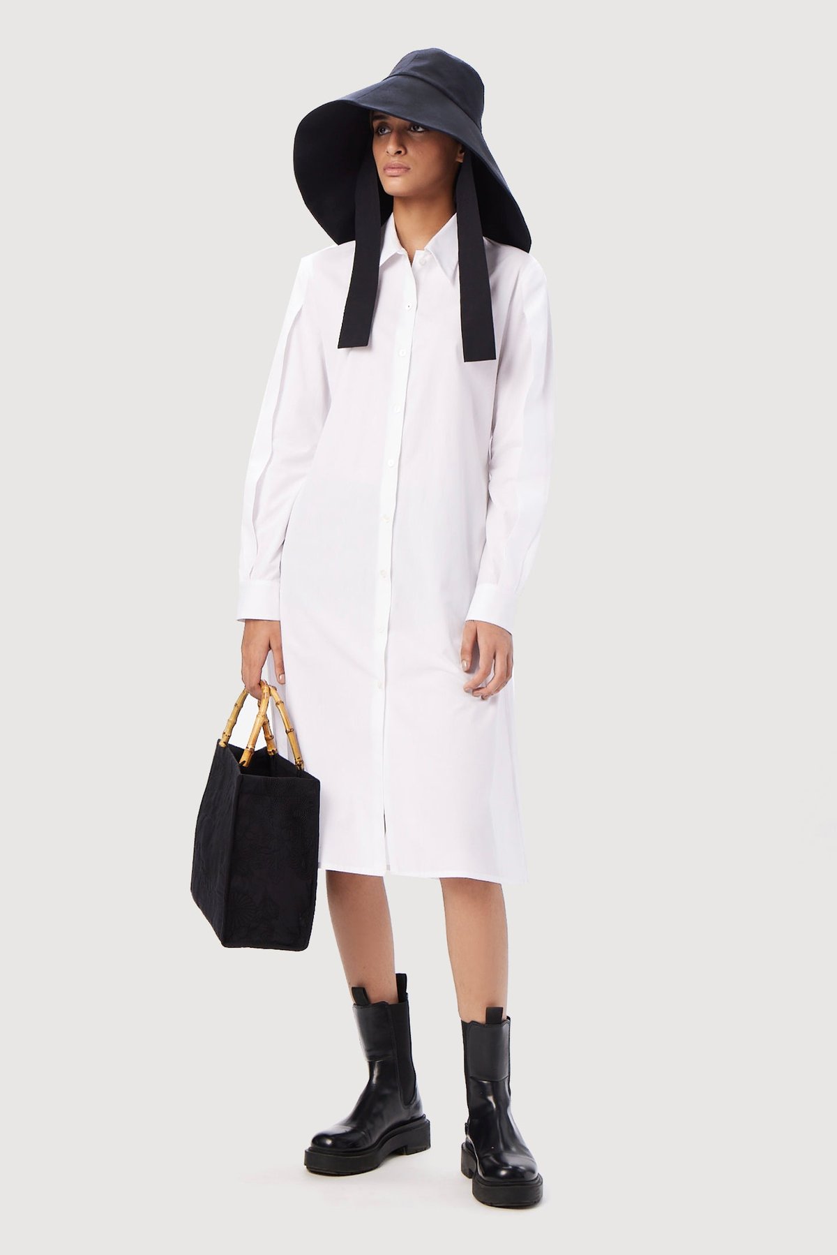 White Midi Shirt Dress with Back Graphic Print