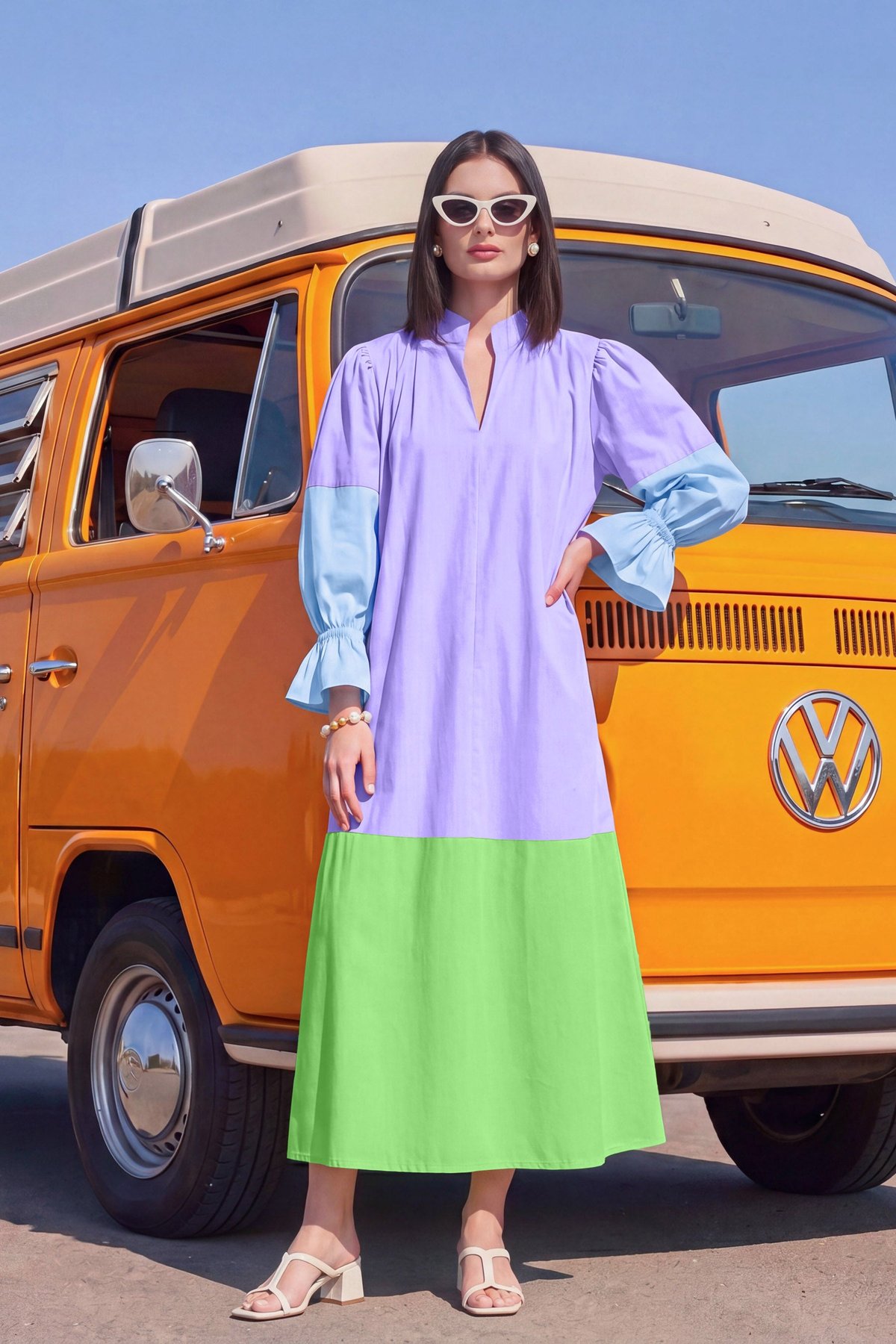 Colourblock Cotton Maxi Dress