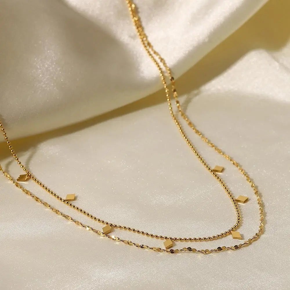 Double Layered Beaded Diamond Necklace, Mia