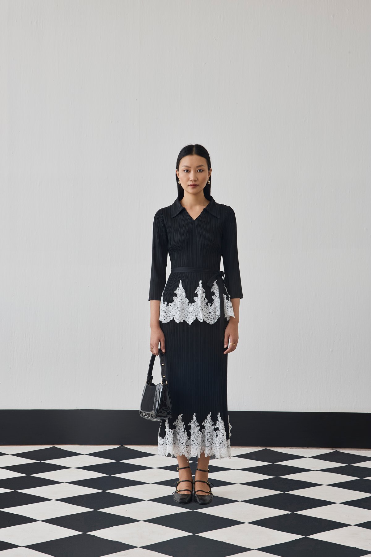 Black Pleated Top and Midi Skirt Co-ord Set