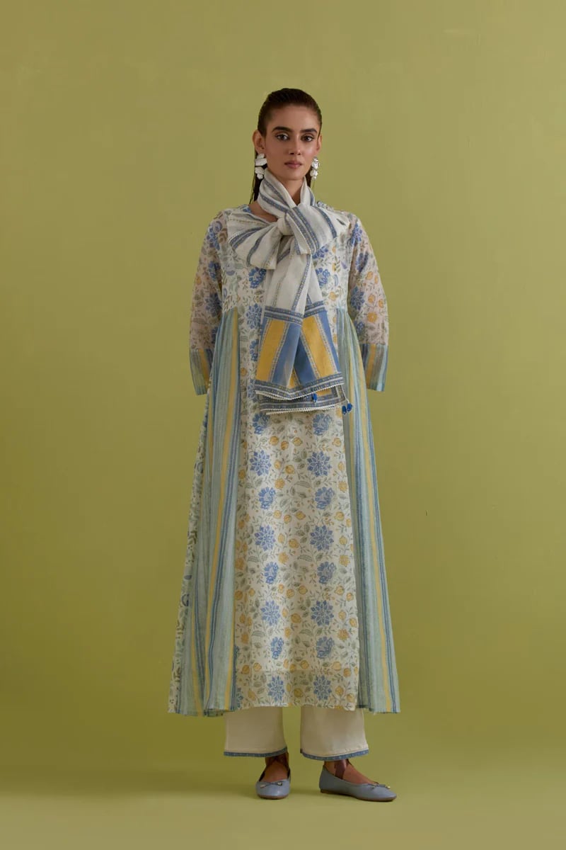 Off White Cotton Chanderi Kurta