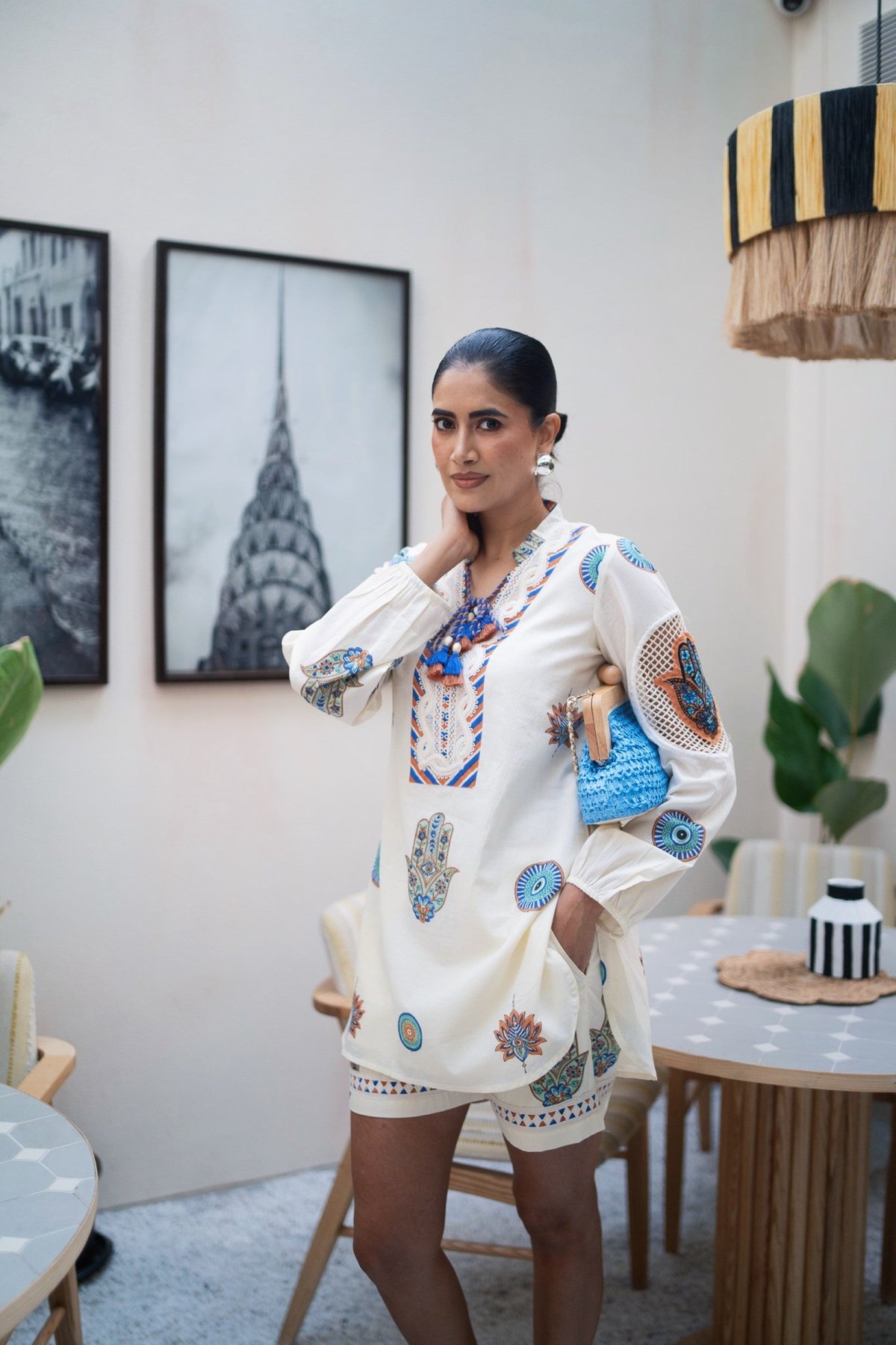 Rust & Blue Hamza Print Kurta