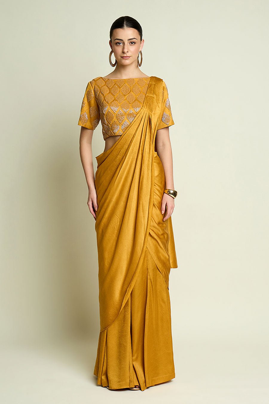 Yellow Palazzo Saree With Embellished Blouse
