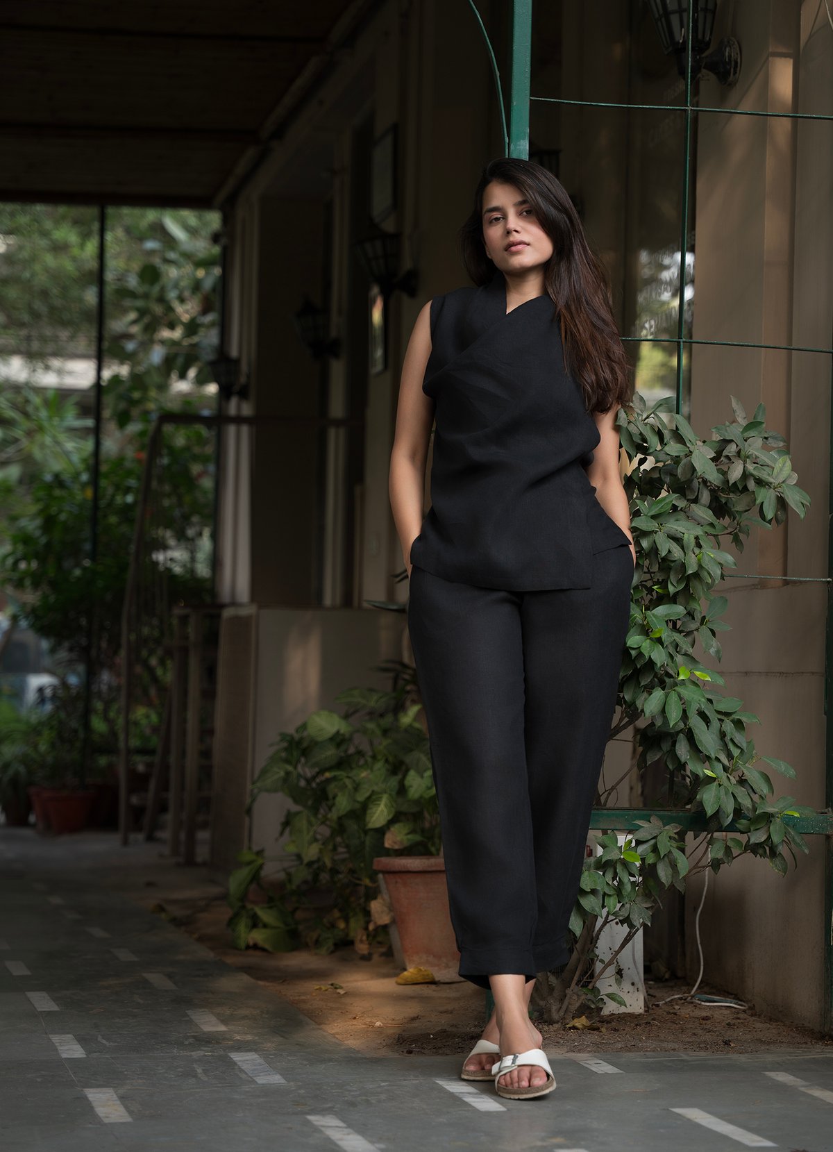 Black Cowl Neck Wrap Top and Pants Co-ord Set