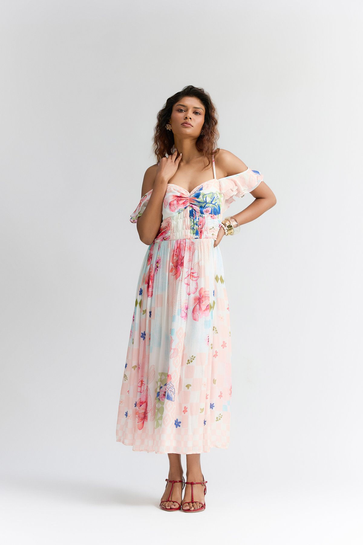 Multi Coloured Silk Abstract Floral Printed Dress