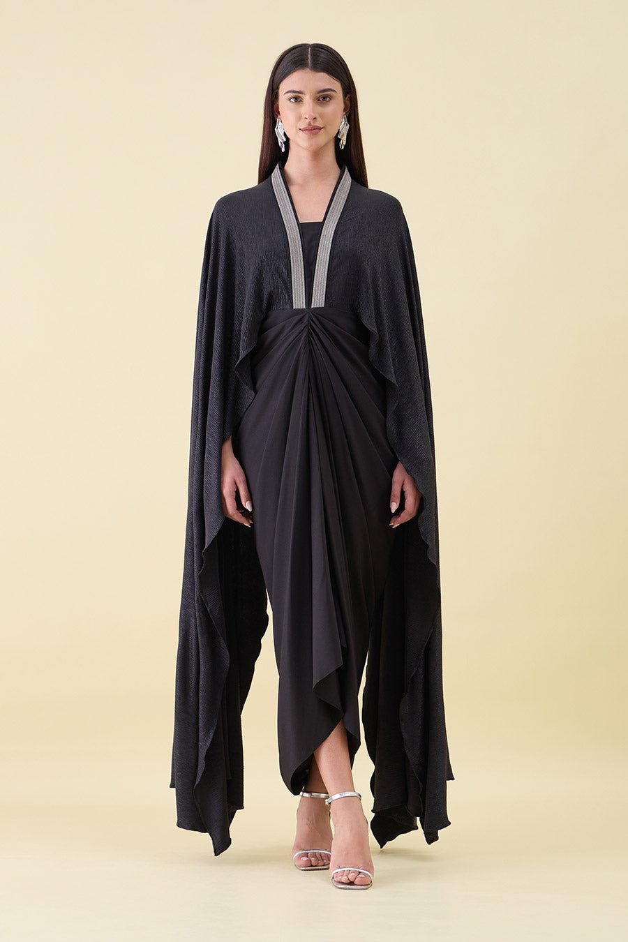Black Shimmer Draped Dress
