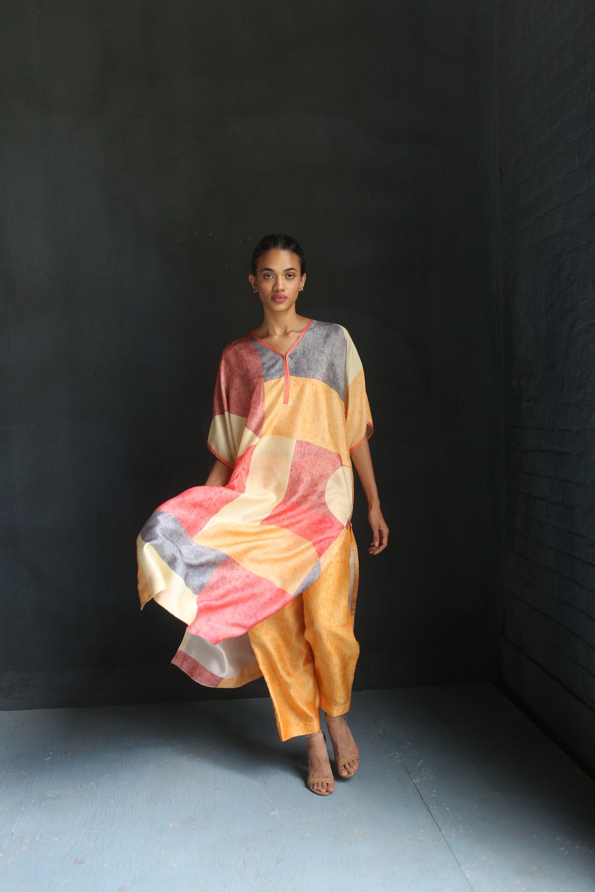 Orange Dupion Silk Kurta Set