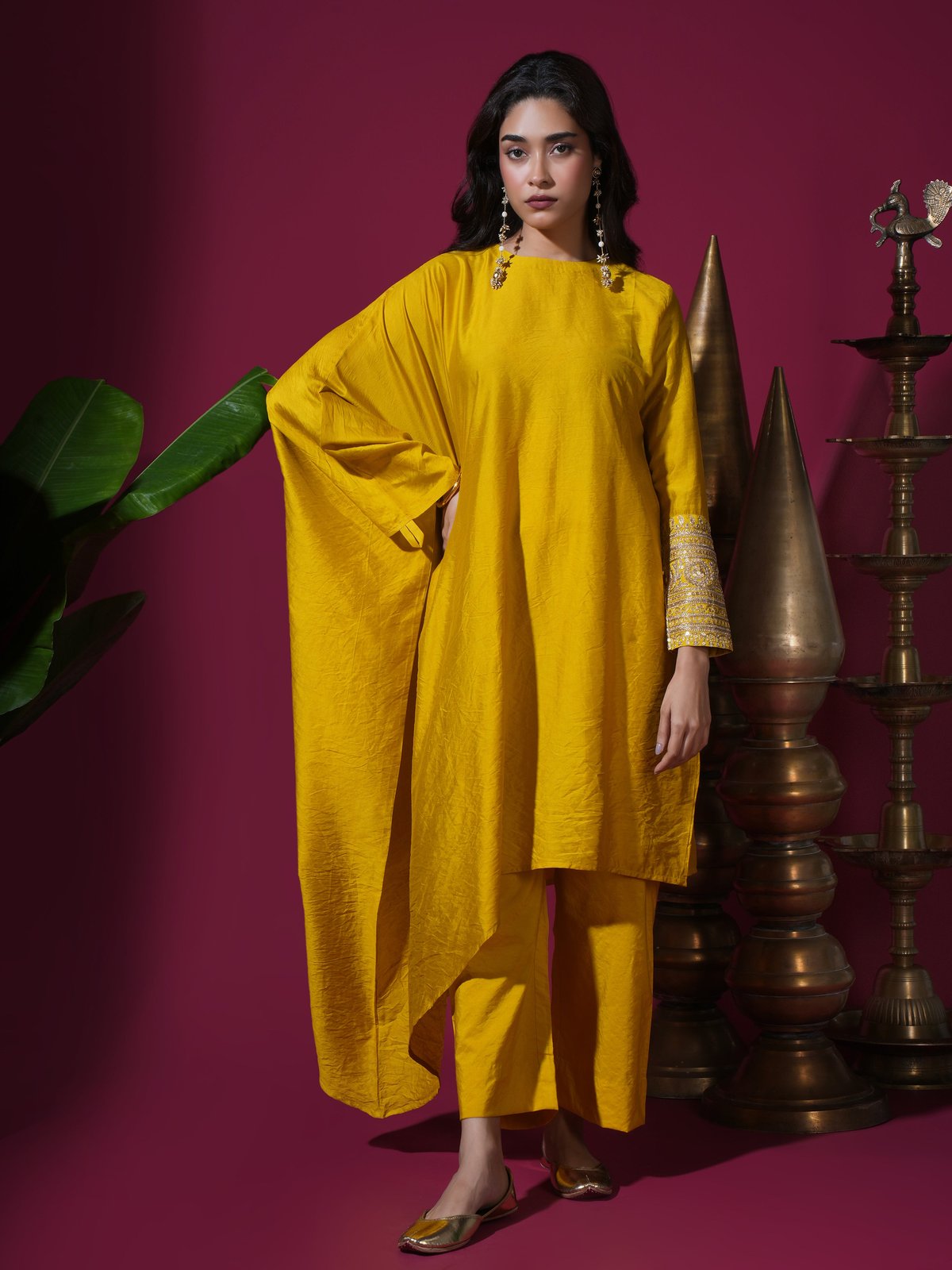 Mustard Cape Kurta Set