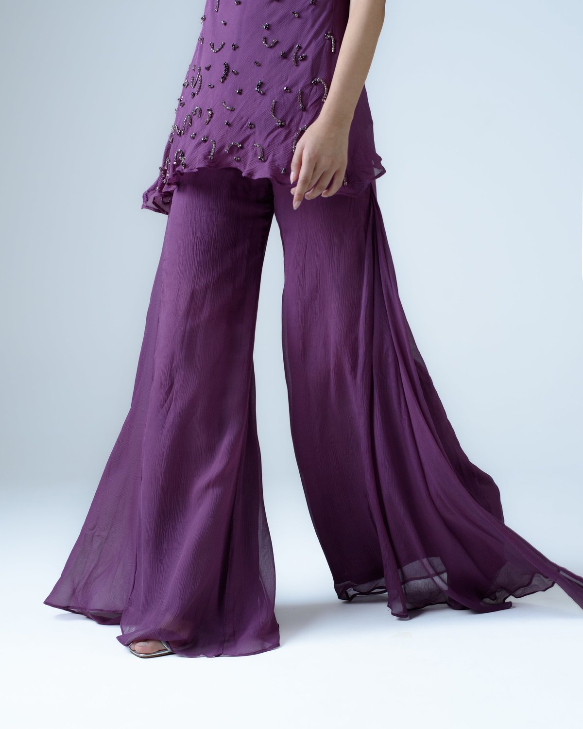 Violet Silk Chiffon High-Waist Super Flared Trousers
