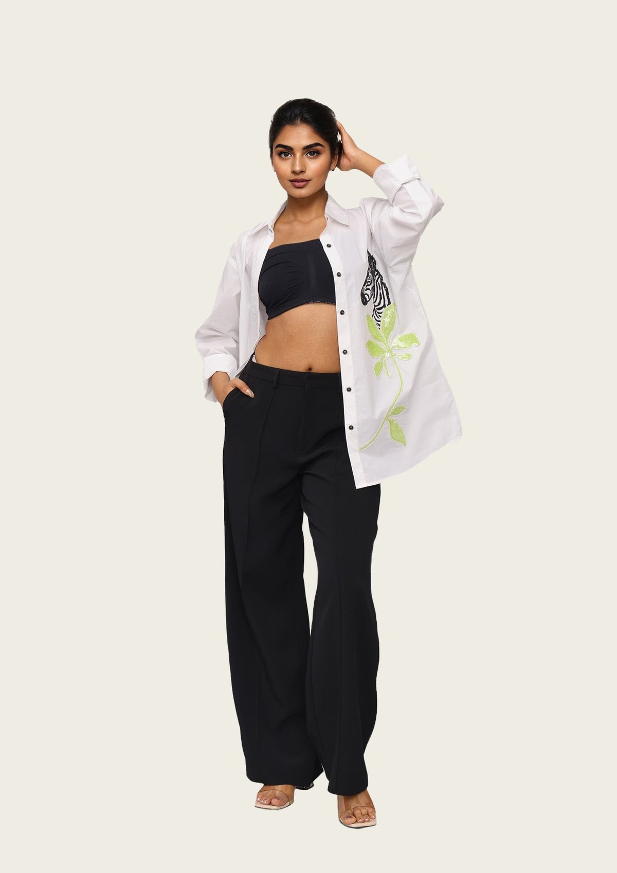 White Cotton Shirt with Zebra Embroidery