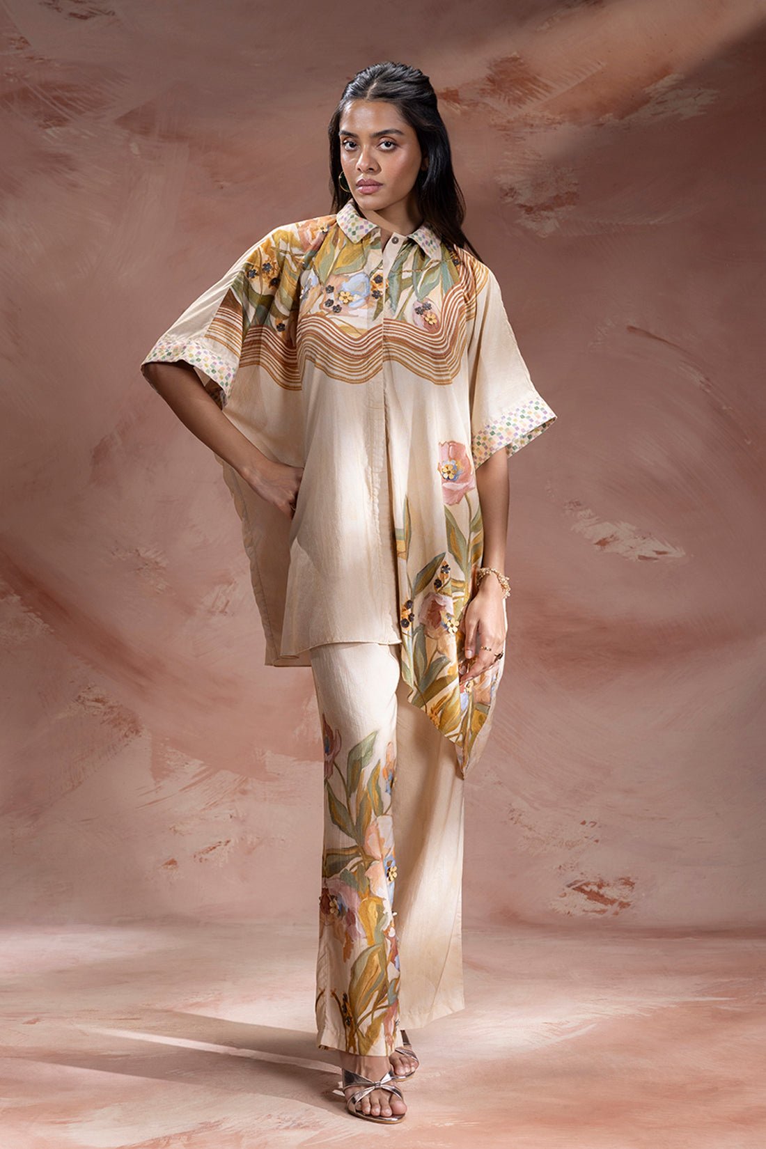 Zeya Embellished Kimono Tunic And Pant