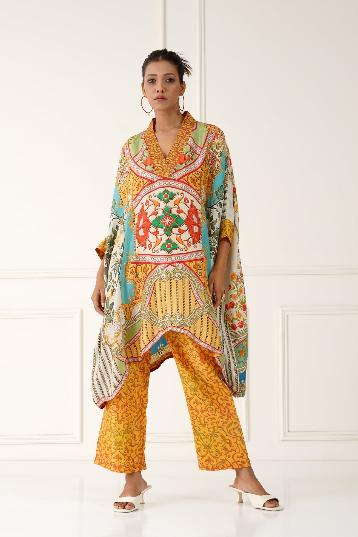 Yellow Printed Kaftan and Pants Co-ord Set