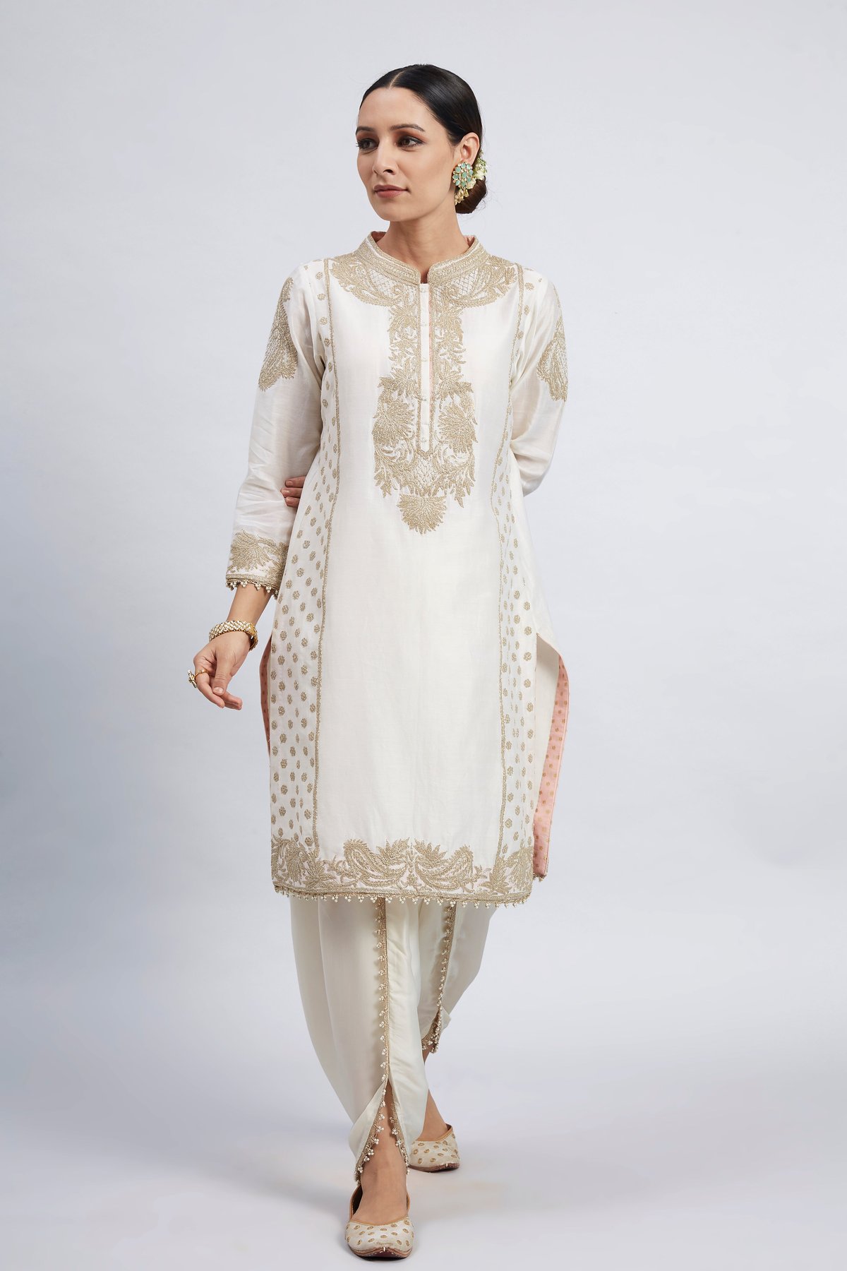 Daisy Ivory Embroidered Straight Kurta Set with Dhoti